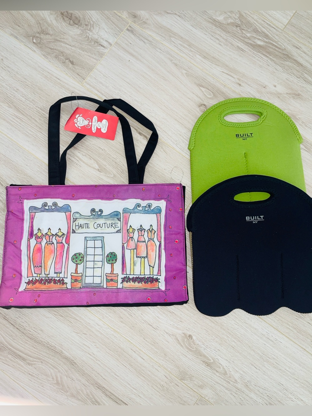 Built NY Neoprene Insulated Wine Tote Bag 2 Bottle Lime Green 3 Bottle Blk